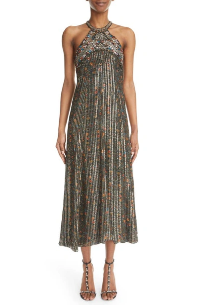 Isabel Marant Ophelie Metallic Striped Beaded Halter Maxi Dress In Black |  ModeSens