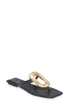 Jeffrey Campbell Linques-j Embellished T-strap Flat Jelly Sandals In Black Gold