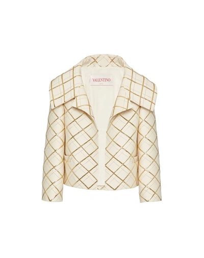 Valentino Gold Check Short Jacket With Large Collar In White/gold
