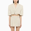 The Mannei Cropped One Button Jacket With Lapel Collar In Beige