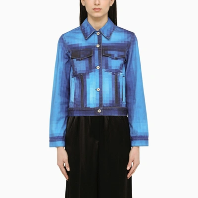 Loewe Pixelated Crop Button-front Jacket In Blue