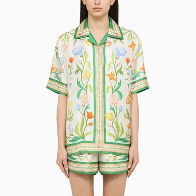 Casablanca Multicolor Bowling Shirt With All-over Floreal Print In Silk Woman