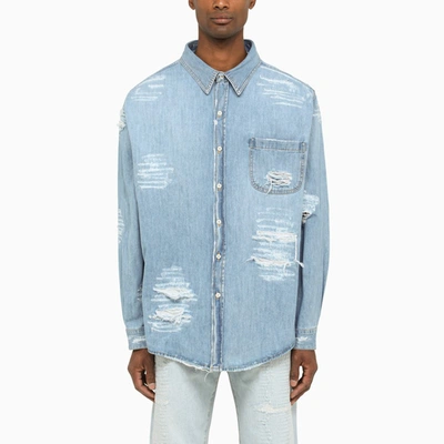 424 Blue Distressed Denim Shirt