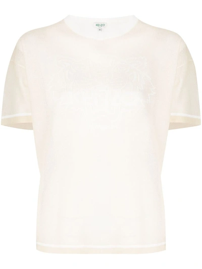 Kenzo Tiger Logo Mesh Knitted T Shirt In White