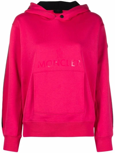 Moncler Logo Patch Panelled Hoodie In Pink