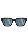 Dior B23 53mm Square Sunglasses In Shiny Black / Blue Mirror