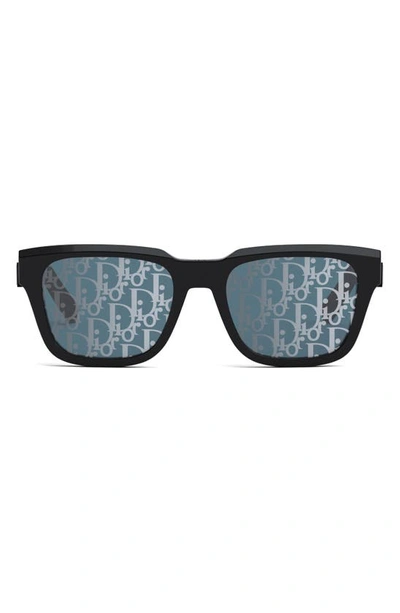Dior B23 53mm Square Sunglasses In Black Blue Mirror