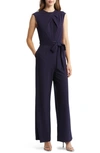 Tahari Asl Cross Neck Tie Waist Jumpsuit In Midnight Navy