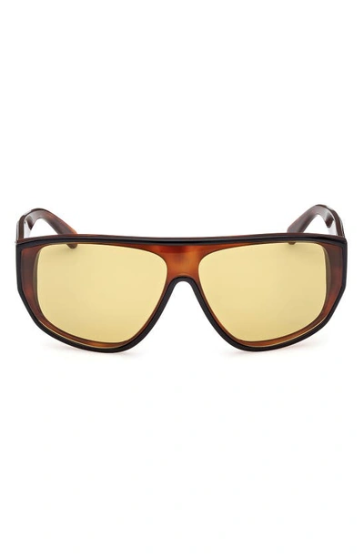 Moncler Tronn 138mm Shield Sunglasses In Havana Black / Yellow