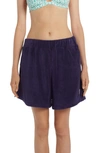 Moncler Logo-patch Velour Shorts In Navy