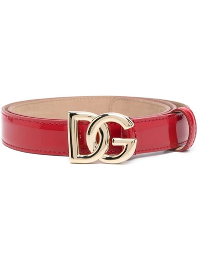 Dolce & Gabbana Logo-plaque Patent Belt In 8m307