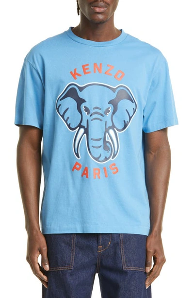 Kenzo Varsity Jungle Oversize Cotton Graphic T-shirt In Celeste