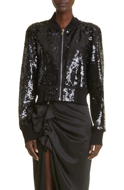 Rick Owens Sequin Embroidered Recycled Nylon Tulle Crop Bomber Jacket In New