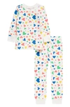 NORANI MULTI HEART FITTED TWO-PIECE STRETCH ORGANIC COTTON PAJAMAS