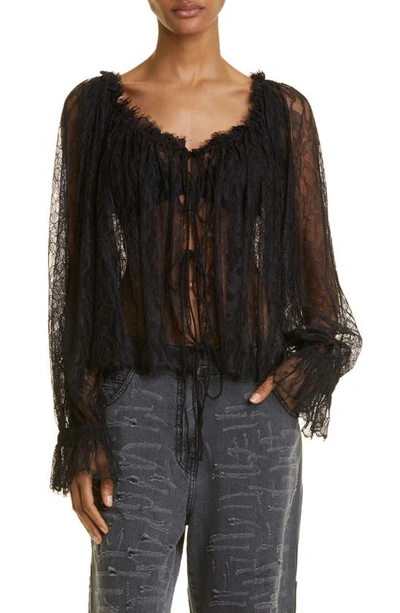 Interior Panos Gathered Lace Blouse In Midnight
