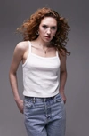 Topshop Basic Rib Square Tank Top In White In White