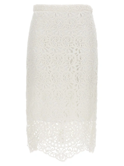 Burberry Lace Midi Pencil Skirt In White