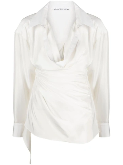 Alexander Wang Cowl Neck Shirt In Washed Silk Habotai In White