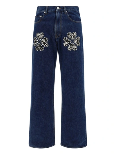 Bluemarble Blue Studded Zebra Bootcut Jeans In Navy