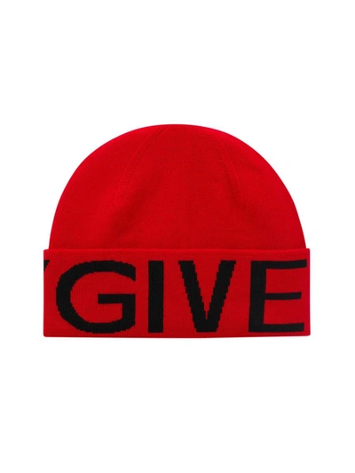 Givenchy Logo Intarsia Knit Beanie In Red