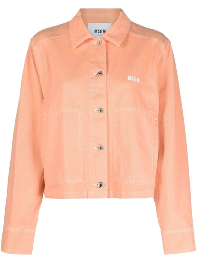 Msgm Cropped Cotton Denim Jacket In 10 Orange