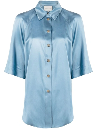Loulou Studio Satin-finish Silk Shirt In Light Blue
