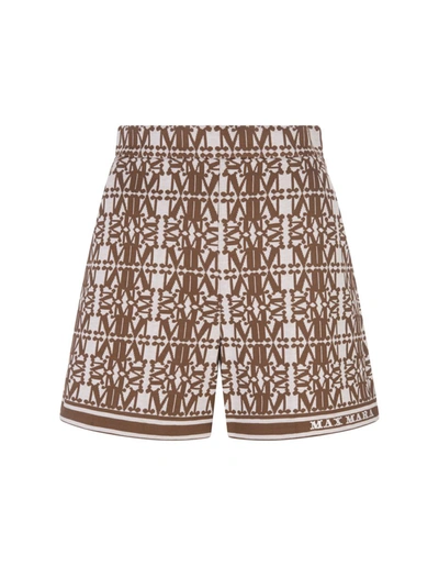 Max Mara Anagni Jersey Logo Jacquard Mini Shorts In White,brown