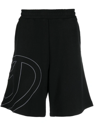 Diesel P-crow Megoval Cotton Shorts In Black