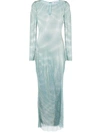 Self-portrait Embellished Gradient Print Midi Dress In Green