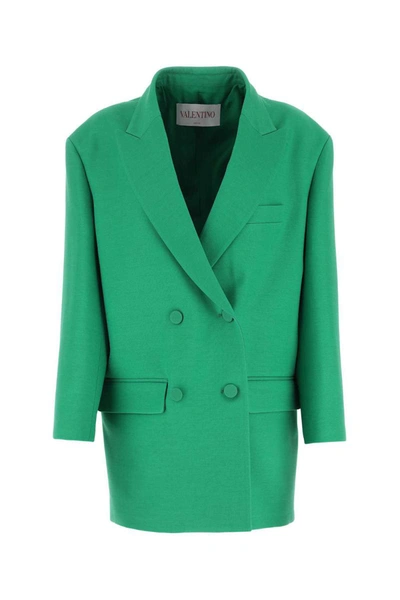 Valentino Oversized Double-breasted Wool And Silk-blend Crepe Blazer In Green