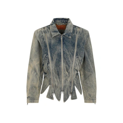 Y/project Detachable-sleeve Denim Jacket In Blue