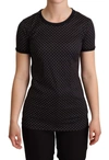 DOLCE & GABBANA BLACK DOTTED CREWNECK  COTTON T-SHIRT