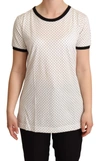 DOLCE & GABBANA WHITE DOTTED CREWNECK COTTON T-SHIRT