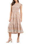 Blu Pepper Floral Border Print Maxi Dress In Peach Multi