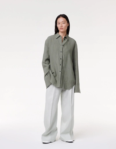 Another Tomorrow Linen Oversized Men's Shirt In Fern