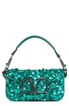 Valentino Sequin-embellished Shoulder Bag In Verde Petrolio/ Green