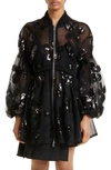 SIMONE ROCHA SEQUIN DAISY PUFF SLEEVE SHEER TULLE BOMBER JACKET