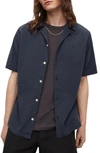Allsaints Mattole Relaxed Fit Crepe Short Sleeve Button-up Camp Shirt In Midnight Blue