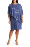 Sl Fashions Floral Asymmetric Popover Shift Dress In Wedgewood
