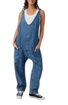 Free People High Roller Denim Jumpsuit In Sapphire Blue