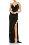 Mac Duggal Rhinestone Embellished V-neck Gown In Black