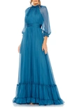 Mac Duggal Women's Ruffled Raglan-sleeve Chiffon Gown In Ocean Blue