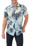 Rodd & Gunn Edwin Street Leaf Print Short Sleeve Linen Button-up Shirt In Lemon