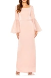Mac Duggal Flounced Sleeve Square Neck Column Gown In Rose