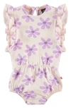 BABYFACE FLORAL RUFFLE STRETCH COTTON ROMPER