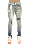 Cult Of Individuality Punk Rip & Repair Super Skinny Stretch Jeans With Web Belt In Ino