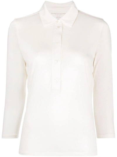 Majestic Three-quarter Sleeve Polo Top In White