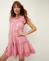 Veronica Beard Keely Tiered Embroidered Ramie-gauze Mini Dress In Dark Peony