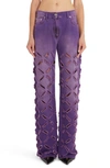 Versace Laser Cut Distressed Straight-leg Bleached Jeans In Purple