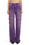 Versace Laser Cut Distressed Straight-leg Bleached Jeans In Black Dark Orchid